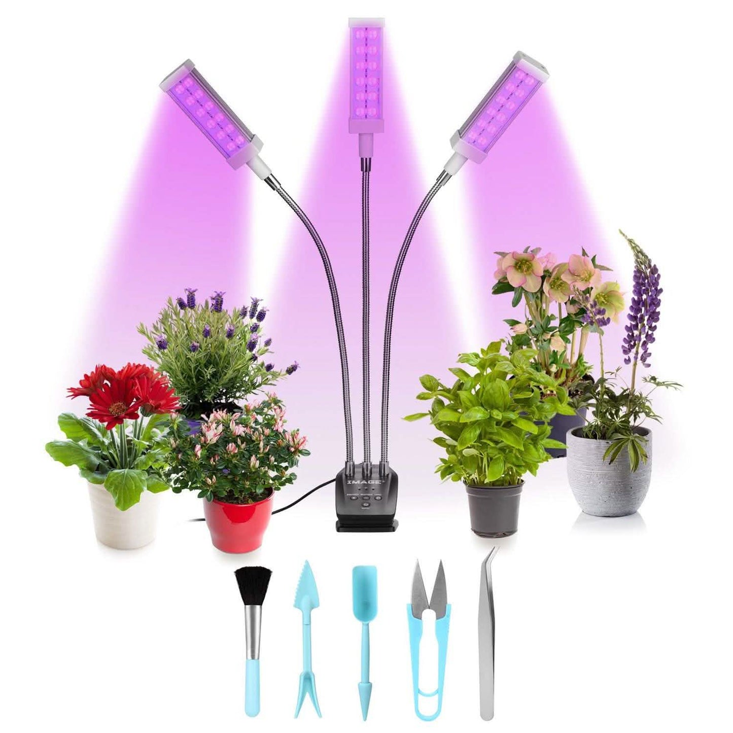Luces de crecimiento ajustables de 3 cabezales para plantas de interior con temporizador