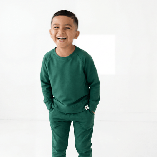 Conjunto de jogger de cuello redondo verde alpino
