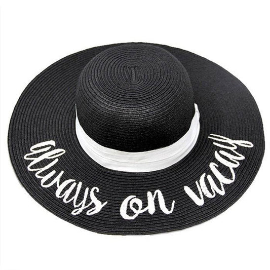 Sombrero de Sol Plegable de Paja Bordado "Always on Vacay"