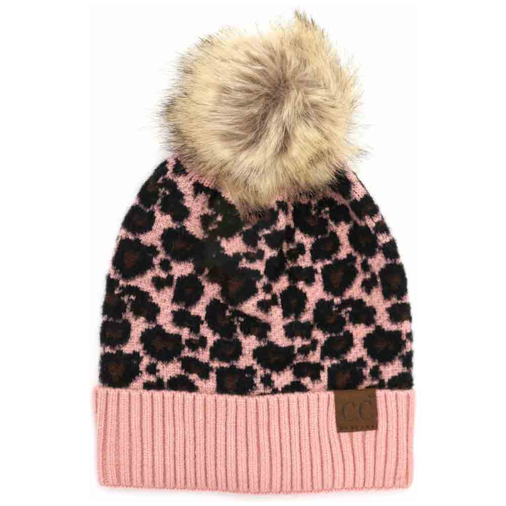 Animal Print Fur Pom C.C Beanie