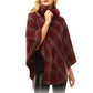 Aubrie Cozy Warm Plaid Checkered Super Sofy Faux Fur Collar Poncho