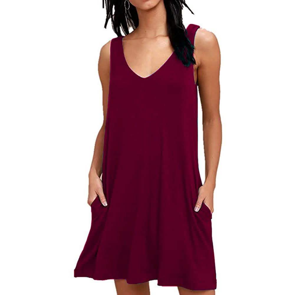 Vestidos de camiseta casuales de verano para mujer, cubierta de playa, vestido sin mangas plisado liso