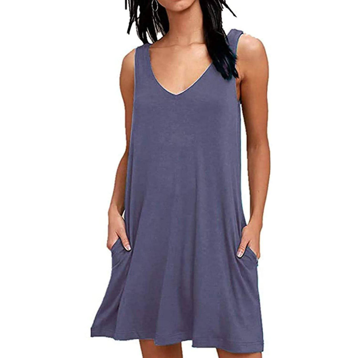 Vestidos de camiseta casuales de verano para mujer, cubierta de playa, vestido sin mangas plisado liso