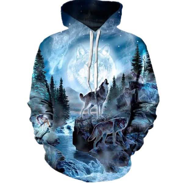 Sudadera con capucha de lobo con estampado 3D para otoño e invierno