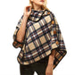 Averie Cozy Warm Plaid High Neck Collar Side Buttons Poncho High Neck Ruana