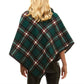 Averie Cozy Warm Plaid High Neck Collar Side Buttons Poncho High Neck Ruana