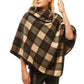 Averie Cozy Warm Plaid High Neck Collar Side Buttons Poncho High Neck Ruana