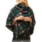 Averie Cozy Warm Plaid High Neck Collar Side Buttons Poncho High Neck Ruana