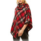 Averie Cozy Warm Plaid High Neck Collar Side Buttons Poncho High Neck Ruana
