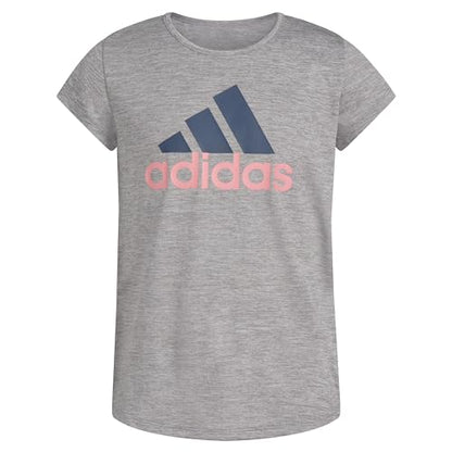 adidas Girls Big Short Sleeve Aeroready Poly Scoop Neck Tee T-Shirt Heathered Grey