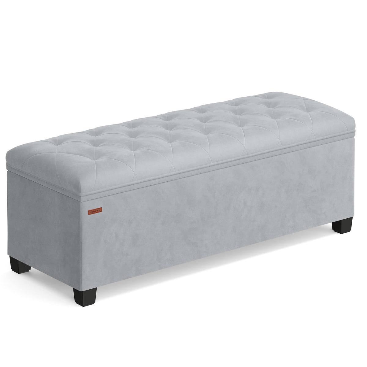 SONGMICS Banco otomano de almacenamiento de terciopelo con patas de 15.7 x 43 x 15.7 pulgadas, banco para pie de cama, arcón de almacenamiento, soporta hasta 299 kg para sala de estar, dormitorio, entrada, gris paloma ULSF089G02