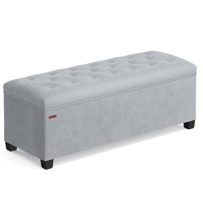 SONGMICS Banco otomano de almacenamiento de terciopelo con patas de 15.7 x 43 x 15.7 pulgadas, banco para pie de cama, arcón de almacenamiento, soporta hasta 299 kg para sala de estar, dormitorio, entrada, gris paloma ULSF089G02