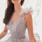 Cinderella Divine B704 Feathered Shoulder Tulle A-Line Ball Gown