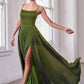 Ladivine B8402 Long Square Neck Pockets Satin A-Line Gown