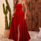 Ladivine B8402 Long Square Neck Pockets Satin A-Line Gown