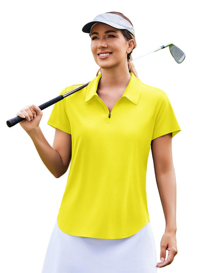Camisetas de golf PINSPARK para mujer con protección solar UPF 50+, con cremallera, tenis de secado rápido, polo de corte holgado para senderismo, amarillo sólido L
