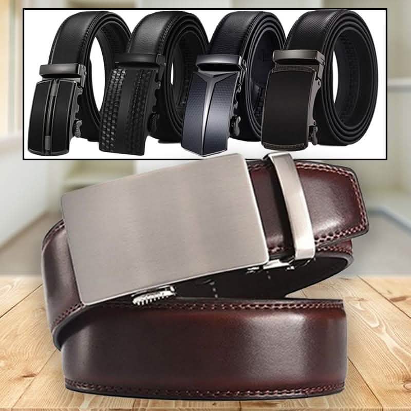 Cinturón de cuero de Barbados para hombre con hebilla maciza y trinquete automático