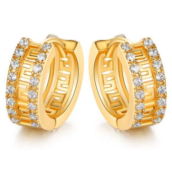Pendientes de aro Barzel con doble incrustación de llave griega en cristal de Swarovski