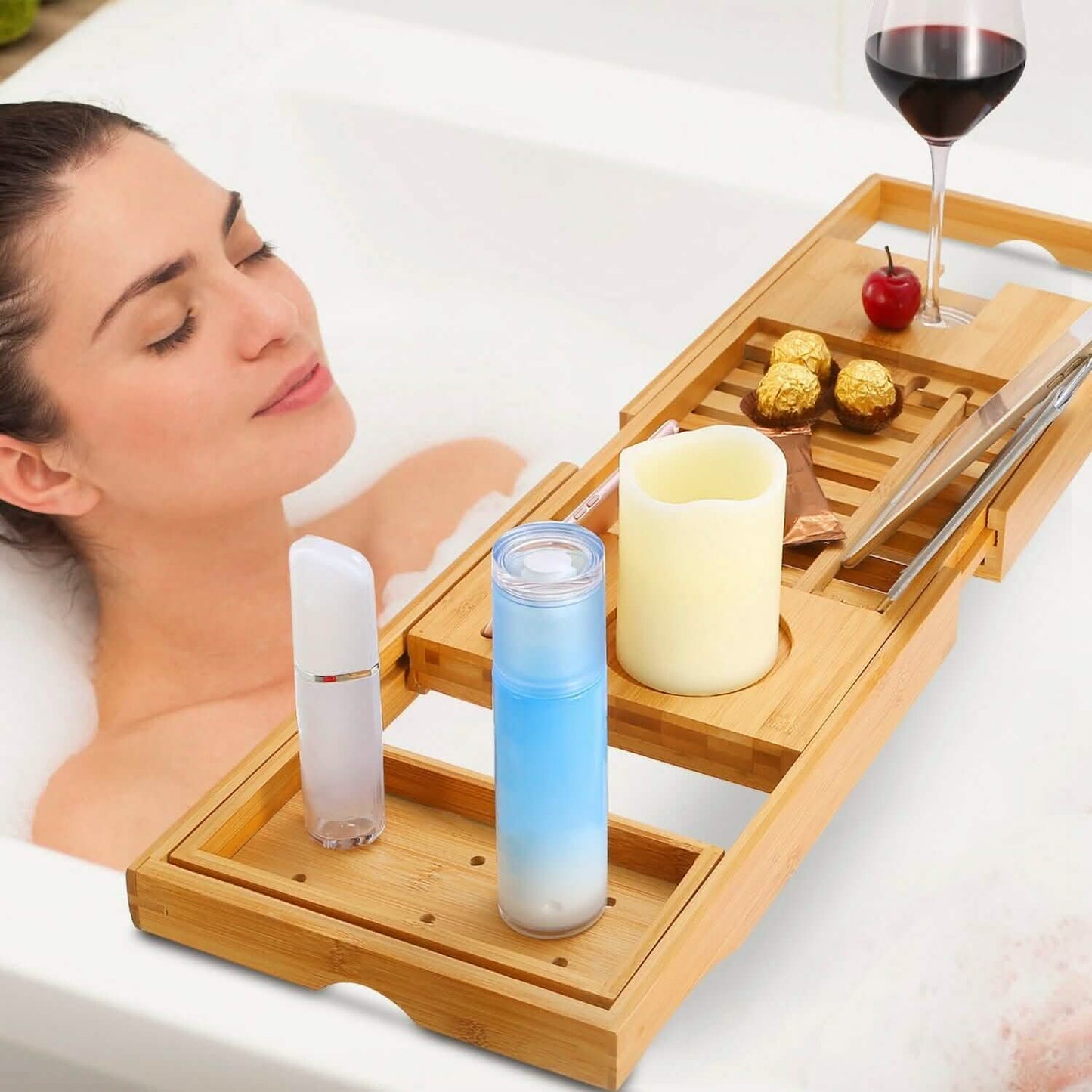 Bandeja para bañera de bambú artesanal