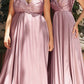 Cinderella Divine BD105 Flowy Satin A-Line Gown with Leg Slit