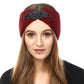 Beaded Flower Applique Knit Headband Earmuff Ear Warmer