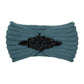 Beaded Flower Applique Knit Headband Earmuff Ear Warmer