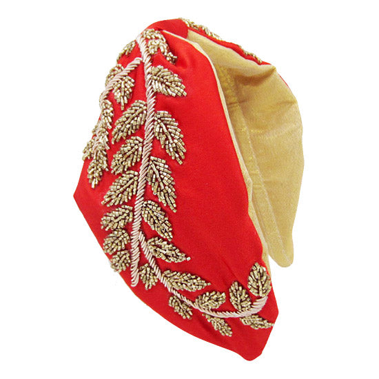 Beaded Leaf Cluster Knot Burnout Headband