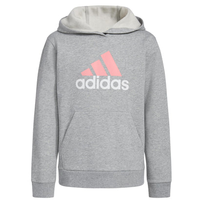 adidas Girls Long Sleeve Graphic Fleece Hooded Pullover Medium Grey Heather Pastel