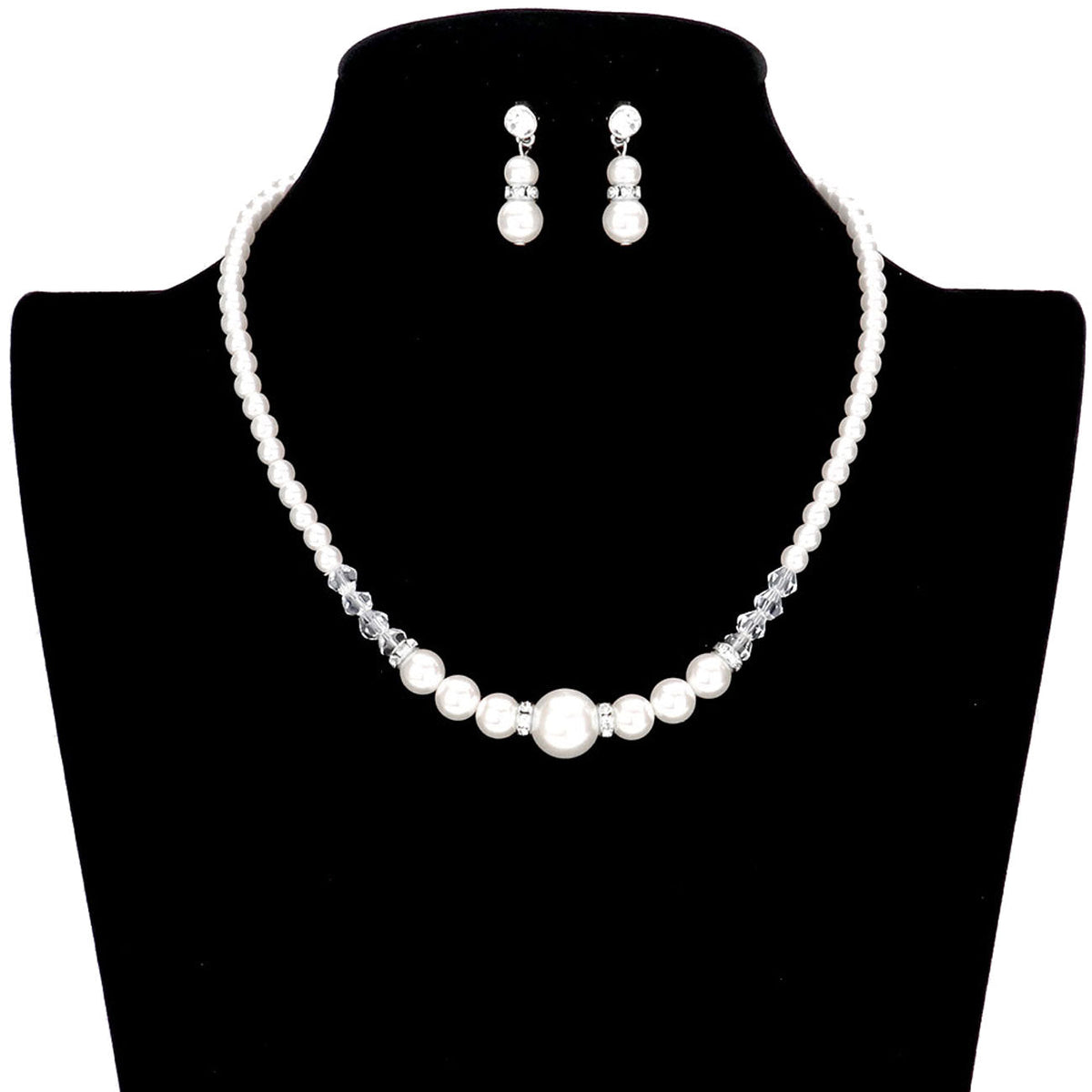 Bicone Bead Pointed Pearl Necklace Earring Set