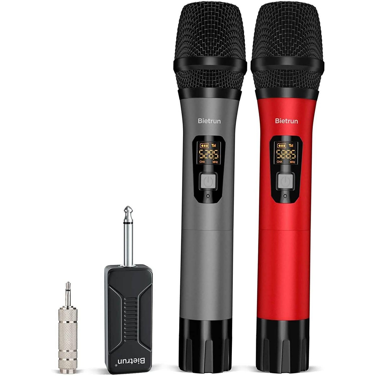 Sistema de karaoke con micrófono dinámico dual de mano inalámbrico UHF de metal Bietrun