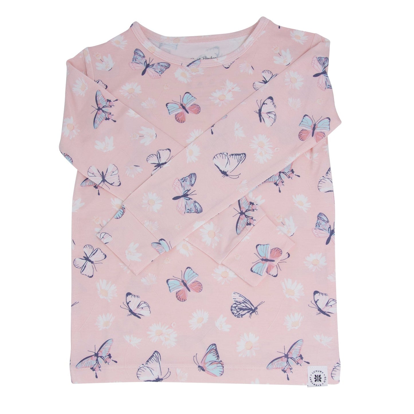 Pijama de mariposas rosadas, margaritas y bambú para niños grandes