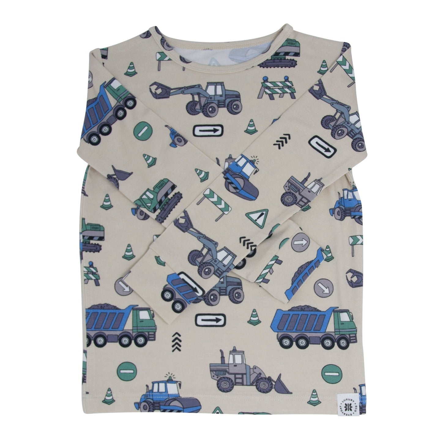 Pijama de niño grande con camiones y excavadoras de construcción