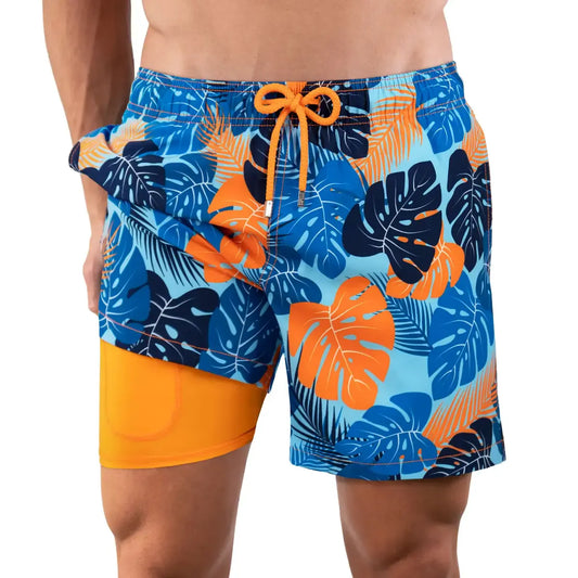 Pantalón Corto Híbrido Blue Jungle, Bañador y Bermudas de Playa con Forro de Compresión