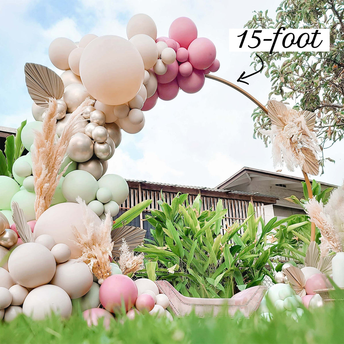 Kit de guirnalda de globos bohemios en rosa empolvado y verde