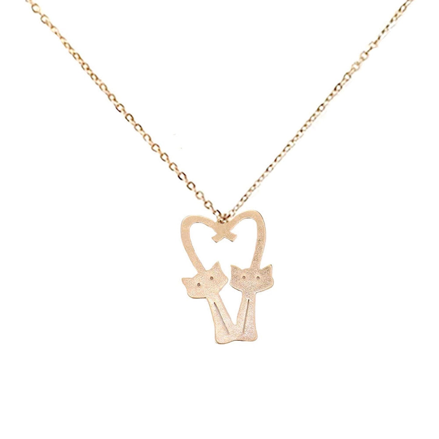 Brass Metal Cats Heart Pendant Necklace