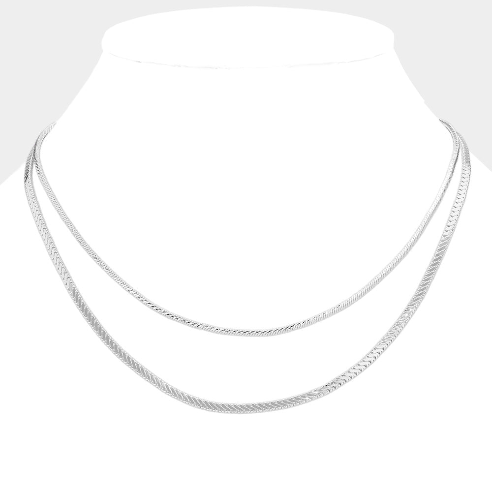 Brass Metal Double Layered Chevron Chain Necklace