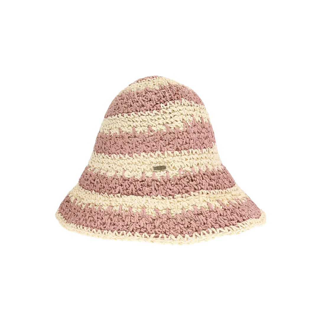 Broad Striped Paper Straw Hand Crochet C.C Bucket Hat