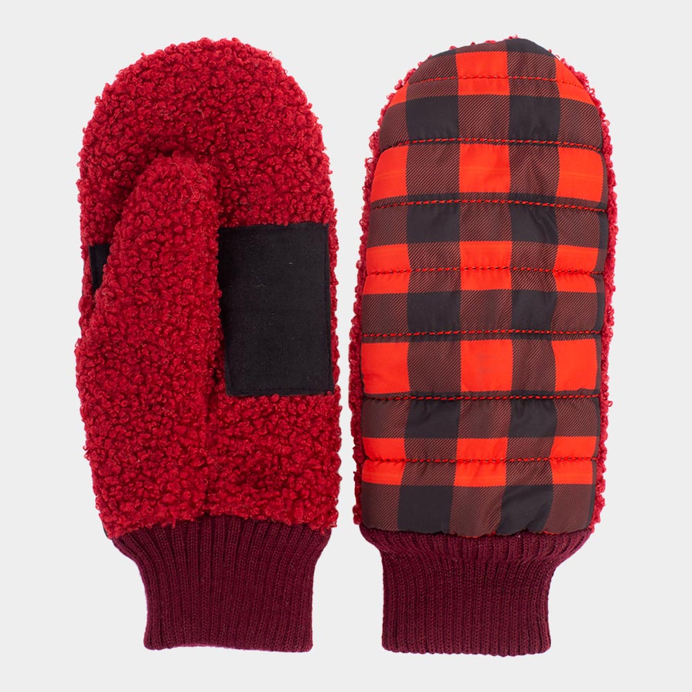 Women's Buffalo Check Plaid Puffer Gloves