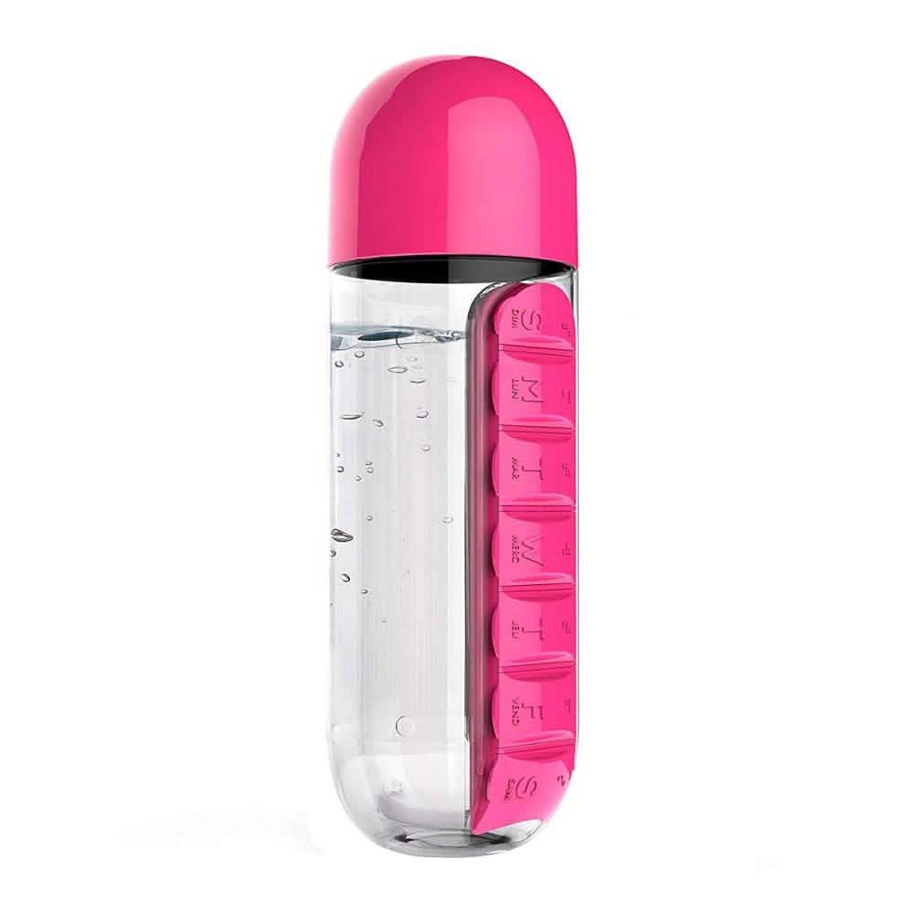 Botella de agua de 600 ml con organizador de pastillas incorporado