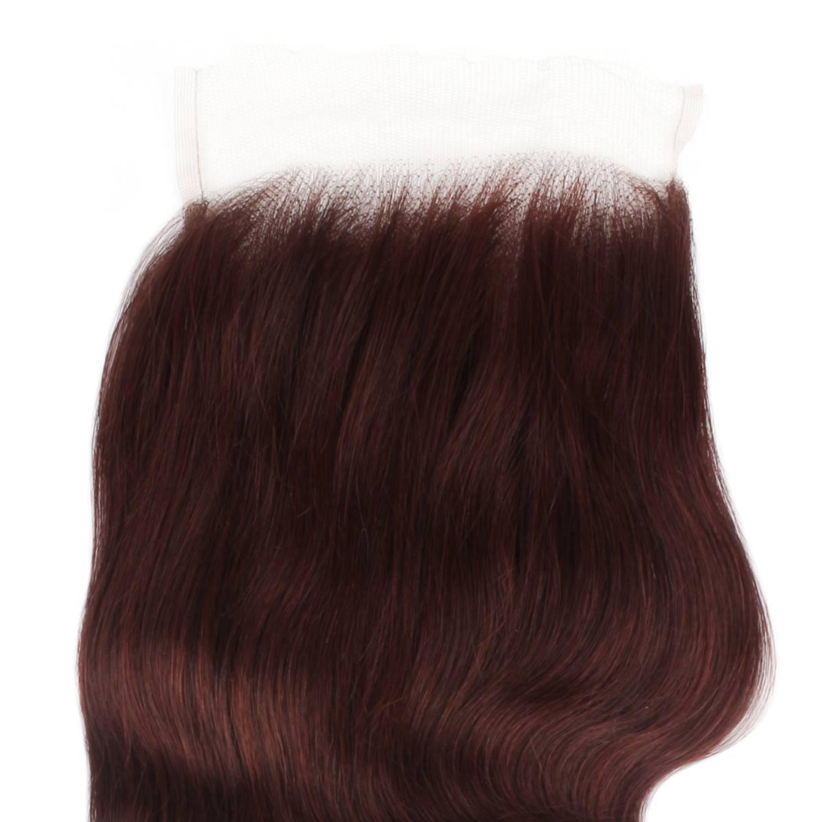 Cierre de cabello humano 5x5 HD Lace con ondas corporales color borgoña