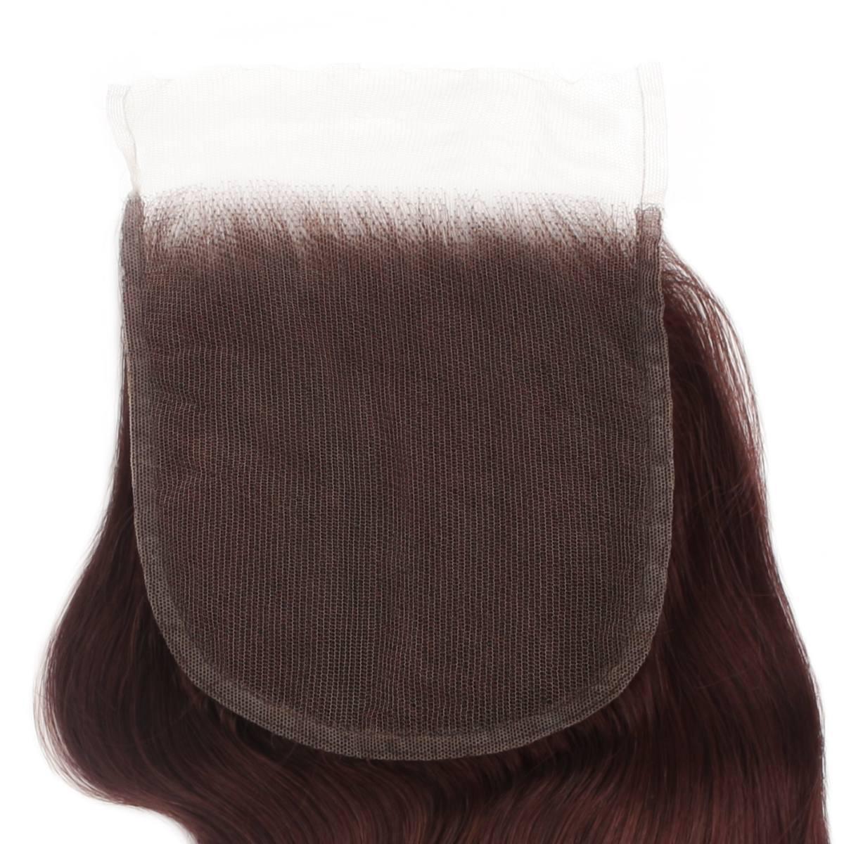 Cierre de cabello humano 5x5 HD Lace con ondas corporales color borgoña