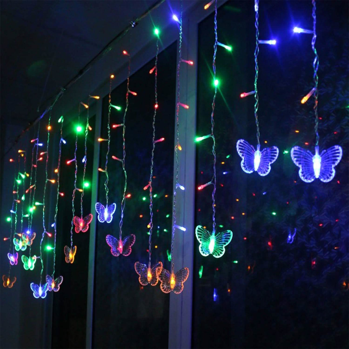 Guirnalda de luces LED de 96 mariposas con alimentación USB, 8 modos y control remoto