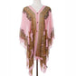 Button Detail Paisley Print V-Neck Poncho Cover Up Beachwear