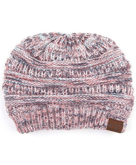 C.C Multicolor Diagonal Garter Stitch Knit Beanie Hat