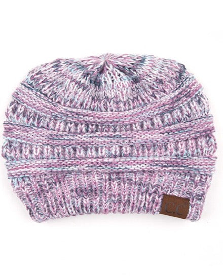 C.C Multicolor Diagonal Garter Stitch Knit Beanie Hat