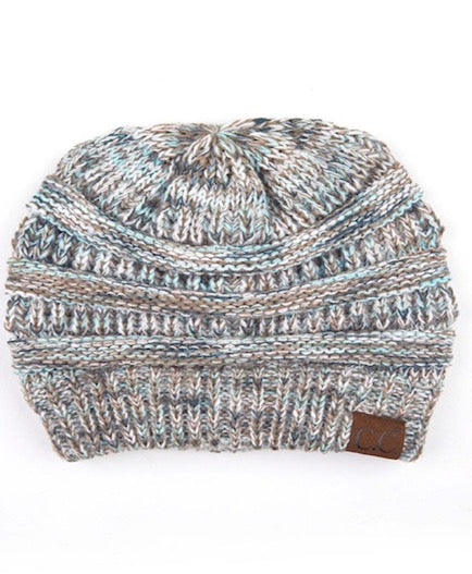 C.C Multicolor Diagonal Garter Stitch Knit Beanie Hat