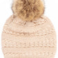 C.C Tilted Whip Stitch Slouch Beanie Faux Fur Pom Pom Hat