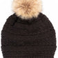 C.C Tilted Whip Stitch Slouch Beanie Faux Fur Pom Pom Hat