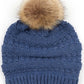C.C Tilted Whip Stitch Slouch Beanie Faux Fur Pom Pom Hat