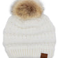C.C Tilted Whip Stitch Slouch Beanie Faux Fur Pom Pom Hat
